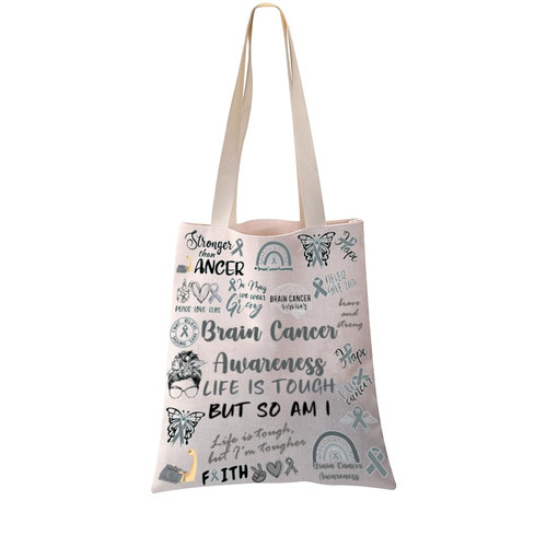 PXTIDY Brain Cancer Awareness Tote Bag Brain Cancer Survivor Gift Grey Ribbon Brain Attack Patients Gift Cancer Fighter Gift
