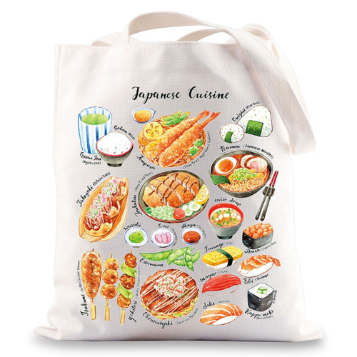 BWWKTOP Japanese Cuisine Tote Bag Japan Trip Gifts Japanese Culture Shoulder Bag Japan Travel Merchandise (japanese cuisine)
