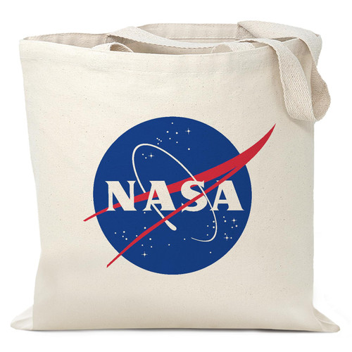 Bijouland Nasa Tote Bag, Nasa Bag, NASA Meatball Tote Bag, NASA Logo Cotton Canvas Tote NASA Space Bag - Nasa Logo Print 12oz Canvas Cotton Bag, 15x16 inches, Natural Color
