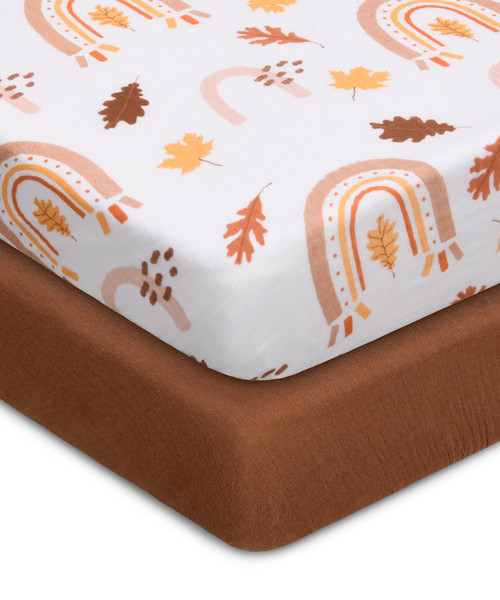 Muslin Crib Sheets Girl, Cotton Crib Sheets Neutral, 2 Pack Soft Breathable Muslin Baby Sheets, Fitted Crib Sheet for Standard Crib Mattress & & Toddler Bed Mattress (52"x28"), Baby Crib Sheets Girl