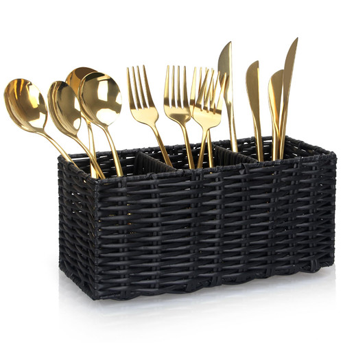 Ayiaren Wicker Silverware Cutlery Holder Black Flatware Utensil Caddy Best Silverware Organizer Storage for Countertop Party Kitchen Utensils Holder Flatware Silverware Caddies Spoon and Fork Holder Ayiaren Wicker Silverware Cutlery Holder Black Flatware Utensil Caddy Best Silverware Organizer Storage for Countertop Party Kitchen Utensils Holder Flatware Silverware Caddies Spoon and Fork Holder