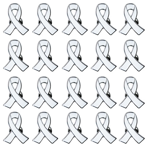 White Ribbon Pin 25pcs Lung Cancer Awareness Enamel Lapel Pins