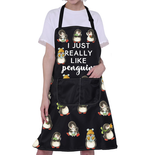 CMNIM Penguin Apron Penguins Cooking Apron With Pockets I Just Really Like Penguins Funny Kitchen Baking Grilling Chef Apron (I Just Really Like Penguins)