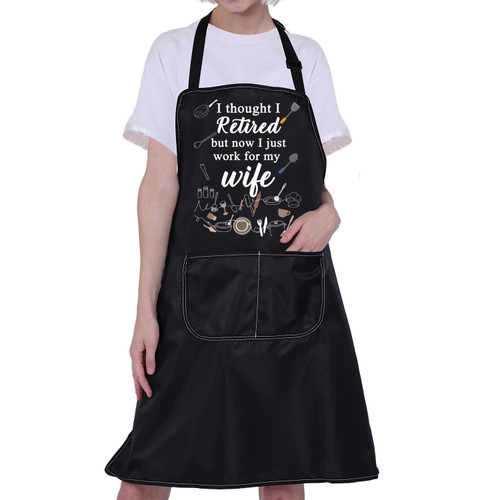 CMNIM Retirement Apron for Men Retirement Gifts Retired Kitchen Apron I Thought I Retired But Now I Just Work for My Wife Apron (Retirement Apron)