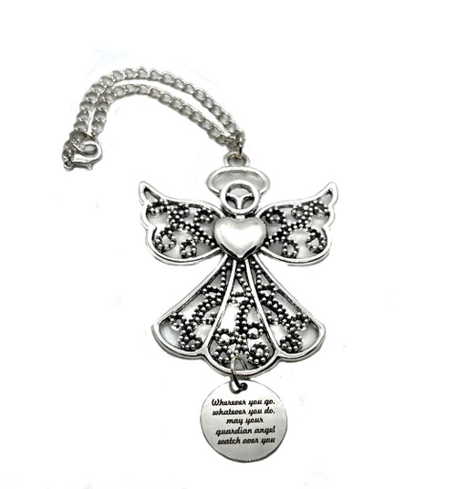 Heart Projects Guardian Angel For Car, Wherever You Go, Whatever You Do, May Your Guardian Angel Watch Over You, Rear View Mirror Hanging Ornament, Memorial Car Charm Gift