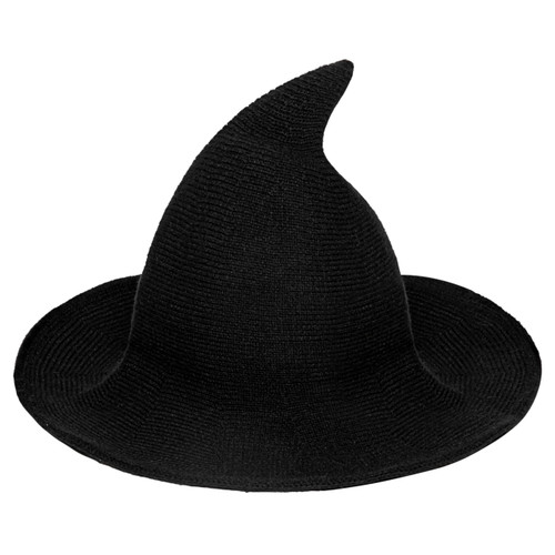Spooktacular Creations Halloween Witch Hat Knitted Wool Witch Hat Cap Women Black Witch Hat for Party Cosplay, Halloween Witch Costume Accessory and Daily