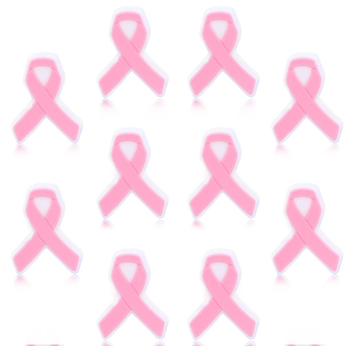 WEWAYSMILE 10 Piece Breast Cancer Awareness Accessories Pink Ribbon Silicone Beads DIY Breast Cancer Bulk Focal Beads for Make Breast Cancer Awareness Decorations, Beaded Pen (Pink Breast Cancer)