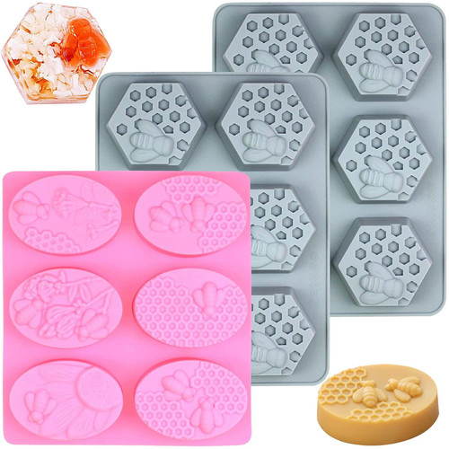 Silicone Soap Molds, AIDOIT 3 Pack 6 Cavity 3D Bee Honeycomb Molds DIY Soap Molds for Homemade Soaps, Lotion Bar, Bath Bomb, Beeswax, Chocolate and Dessert Silicone Soap Molds, AIDOIT 3 Pack 6 Cavity 3D Bee Honeycomb Molds DIY Soap Molds for Homemade Soaps, Lotion Bar, Bath Bomb, Beeswax, Chocolate and Dessert