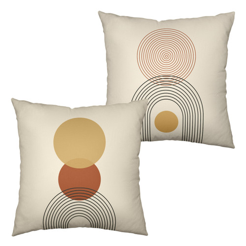 Kwlegh Mid Century Modern Throw Pillow Covers 18x18 Boho Abstract Pillow Covers Set of 2 for Couch Living Room Sofa Circle Geometric Pattern Cotton Linen Pillow Covers
