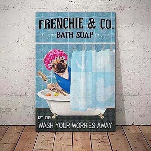 Frenchie Metal Tin Sign Frenchie Co.Bath Soap Funny Poster Cafe Bar Living Room Bathroom Kitchen Home Art Wall Decoration Plaque Gift