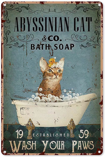 Abyssinian Cat Bath Soap Bathroom Metal Tin Sign,Wash Your Paws Garage Man Cave Decoration Club Bar Sign Interesting Bathroom Metal Decoration 8X12 Inches Abyssinian Cat Bath Soap Bathroom Metal Tin Sign,Wash Your Paws Garage Man Cave Decoration Club Bar Sign Interesting Bathroom Metal Decoration 8X12 Inches