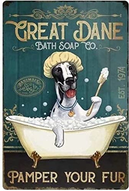 QWEQWEQ Great Dane Metal Tin Sign Great Dane Bath Soap Co. Funny Poster Cafe Restaurant Kitchen Living Room Bathroom Home Art Wall Decoration Plaque 8inch X 12inch QWEQWEQ Great Dane Metal Tin Sign Great Dane Bath Soap Co. Funny Poster Cafe Restaurant Kitchen Living Room Bathroom Home Art Wall Decoration Plaque 8inch X 12inch