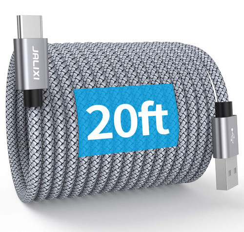 JALIXI Extra Long USB C Cable 20ft, USB A to Type C Cable Premium Nylon Braided Charger Cord Compatible with PS5 Controller/Switch/Samsung Galaxy Note/Moto/Pixel/LG, More USB C Mobile Phone & Tablet