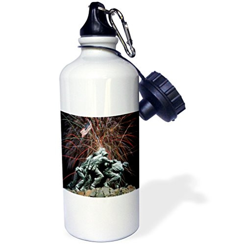 3dRose wb_14248_1 Marine Corp Memorial with Fireworks - Sports Water Bottle, 21 oz, White