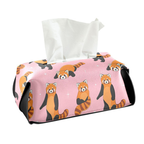 CaTaKu Red Panda Pink Tissue Box Holder,Tissue Box Cover Rectangle, PU Leather Kleenex Facial Tissue Cube Boxes for Car Bathroom Office