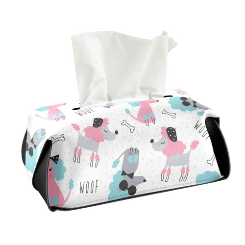 CaTaKu Cute Dogs Animal Tissue Box Holder,Tissue Box Cover Rectangle, PU Leather Kleenex Facial Tissue Cube Boxes for Car Bathroom Office