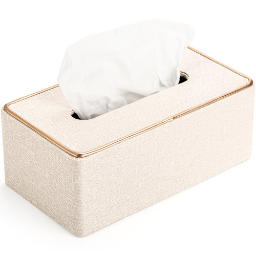 Tosnail Rectangular Leather Tissue Box Cover, 10" x 5.5" x 3.8" Decorative Tissue Box Holder, Tissue Paper Dispenser for Home, Office, Car Decoration - Beige