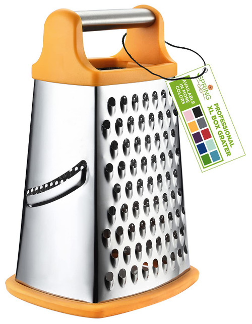 Professional Cheese Grater - Stainless Steel, XL Size, 4 Sides - Perfect Box Grater for Parmesan Cheese, Vegetables, Ginger - Dishwasher Safe - Mango