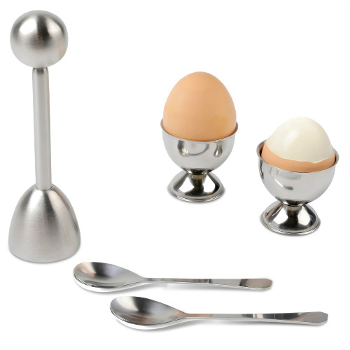 Egg Holder for Soft Boiled Eggs - Egg Topper Cutter Shell Remover Hard Boiled Egg Holder Egg Separator Tool Egg Cups for Soft Boiled Eggs Holder - Stainless Steel Cutter Tool Egg Opener with 2 Spoons