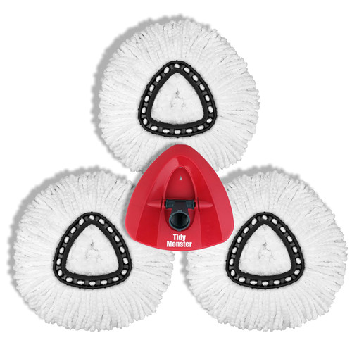3+1 Pack Mop Replacement Heads for O-Ceda EasyWrin Spin Mop, Microfiber Spin Mop Refills, Easy Cleaning Mop Head Replacement, with 1 Rotating Mop Base (mop 3pc+Base 1pc)