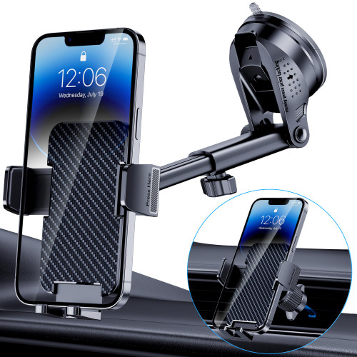 Phone Holder Car [Military-Grade Suction] Universal Car Phone Holder Mount [Thick Case Friendly] Automobile Accessories Dashboard Air Vent Windshield Phone Mount Fit for All iPhone Android Smartphones