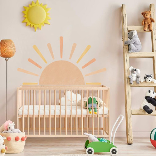 OLMIXA Large Half Sun Wall Decal (57x31.5 Inch), Boho Sunshine Wall Stickers, Vinyl Removable Colorful Wall Art for Nursery Bedroom Living Room Playroom Decor