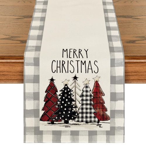 Artoid Mode Waterclor Grey Buffalo Plaid Christmas Trees Merry Xmas Table Runner, Seasonal Winter Holiday Kitchen Dining Table Decoration for Indoor Outdoor Home Party Decor 13 x 120 Inch Artoid Mode Waterclor Grey Buffalo Plaid Christmas Trees Merry Xmas Table Runner, Seasonal Winter Holiday Kitchen Dining Table Decoration for Indoor Outdoor Home Party Decor 13 x 120 Inch