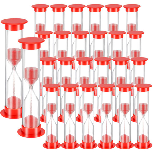 24 Pcs 5 Minute Sand Timer Red Plastic Hourglass Timer Classroom Sand Timers Mini Sand Timers for School Classroom Home Office Supplies