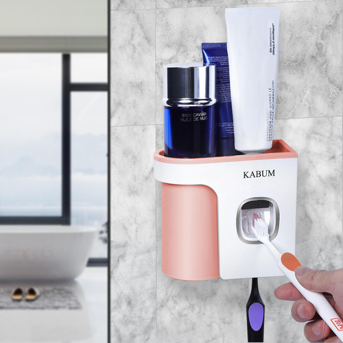 Toothbrush Holders for Bathrooms Toothpaste Dispenser Pink- Cup Automatic Toothpaste Squeezer Wall Mounted, Ideal Bathroom Accessories Organization Toothbrush Holders for Bathrooms Toothpaste Dispenser Pink- Cup Automatic Toothpaste Squeezer Wall Mounted, Ideal Bathroom Accessories Organization