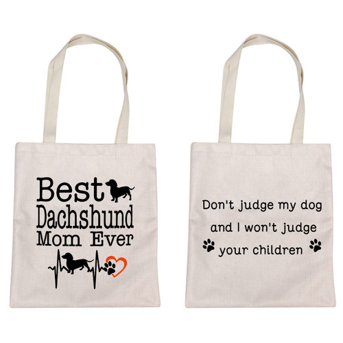 MBMSO Dachshund Mom Gifts Dachshund Canvas Tote Bag Dachshund Dog Lover Gifts Shoulder Bag Reusable Shopping Bag (Best Dachshund Mom Ever TB)