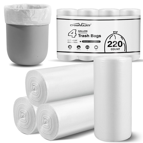 Charmount 4 Gallon Small Trash Bags 220 Count, Mini Garbage Bags for Bathroom Can Kitchen Bedroom, Unscented, Clear