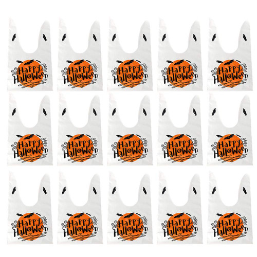 50Pcs Halloween Candy Bag Halloween Bags for Trick or Treat Candy Wrapping Bags Halloween Bags Handles Party Plastic Packaging Bags Plastic Wrapping Bags White Cookie Bag Biscuit