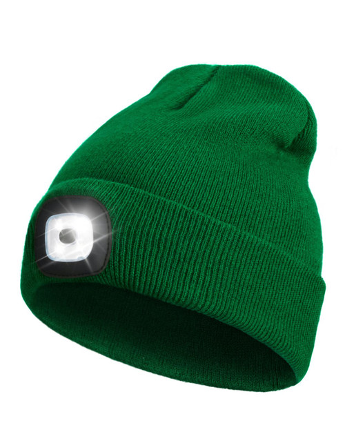 LED Beanie Hat with Light,Unisex USB Rechargeable Hands Free 4 LED Headlamp Cap Winter Knitted Night Lighted Hat Flashlight Women Men Gifts for Dad Him Husband (ForestGreen)