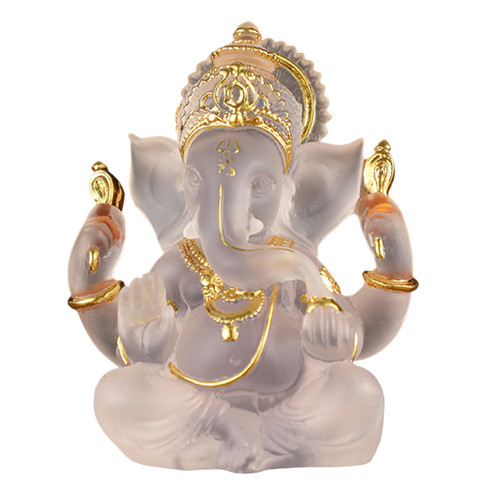 Lord Ganesha Statues 5.51" White Resin Elephant God Figurines Indian Ganesha Idol Figurine for Home Office Bookshelf Ornaments
