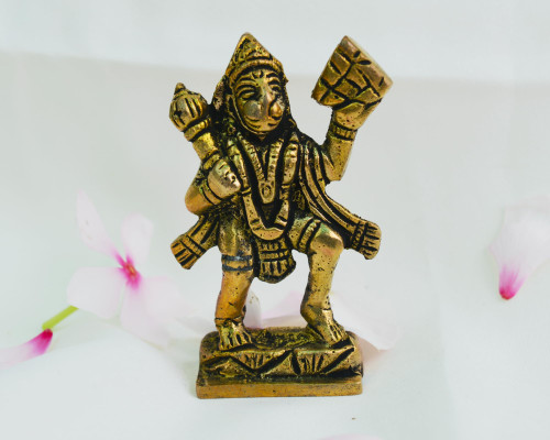Brass Hanuman Statue Sculpture Murti Idol 2.75 INCH (120 Gram) Brass Lord Bajrangbali Decorative Worship Hindu Gods for Home Decor Deity Idol Gift | Anjaneya Pavanputra Maruti Figurine for worship
