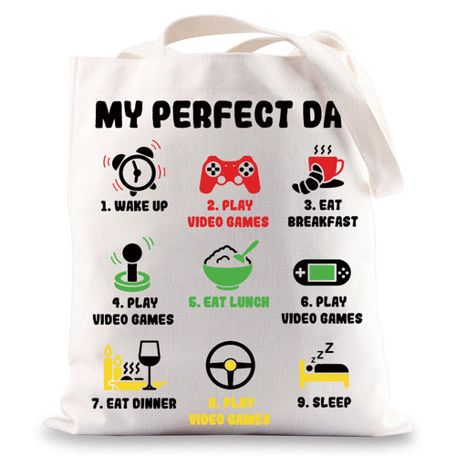 BWWKTOP Funny Video Gamer Tote Bag Video Games Lover Gifts Video Game Grocery Bag For Video Gamer (my perfect day)