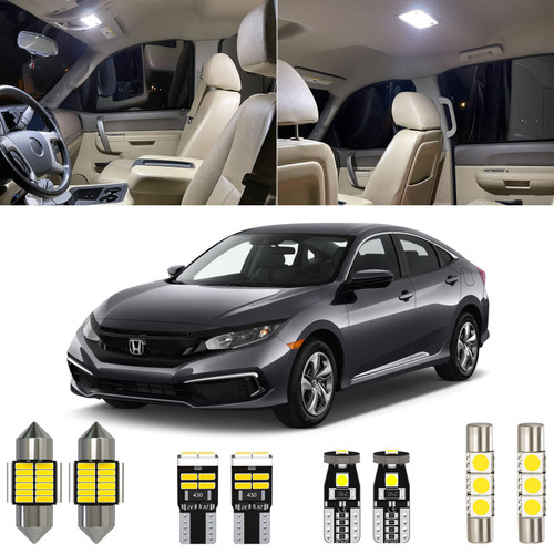 Xpismii 6 Piece 6000K White Civic LED Interior Light Kit Package Replacement for Honda Civic 2016 2017 2018 2019 2020 2021, with Placement Diagram and Install Tool