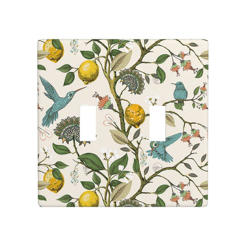 Lemon Tree Floral Blue Bird 2 Gang Double Toggle Light Switch Cover Plate Standard Size 4.5" x 4.5" Electrical Decorative Wall Plate for Bedroom Kitchen Bathroom Office Home