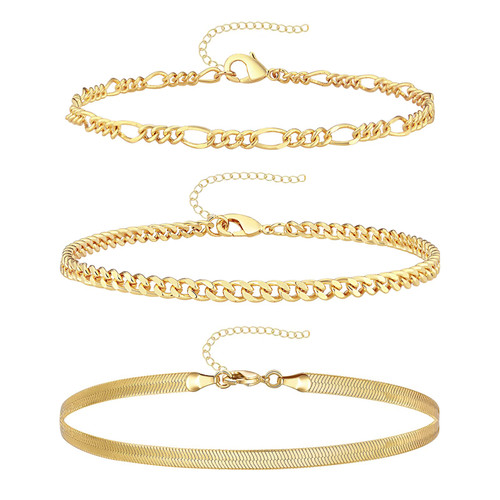 Gokeey 14k Gold Plated Ankle Bracelets Set for Women, 3Pcs Figaro Cuban Snake Link Anklets Layered Anklet Set Dainty Gold Jewelry Adjustable Size Gokeey 14k Gold Plated Ankle Bracelets Set for Women, 3Pcs Figaro Cuban Snake Link Anklets Layered Anklet Set Dainty Gold Jewelry Adjustable Size