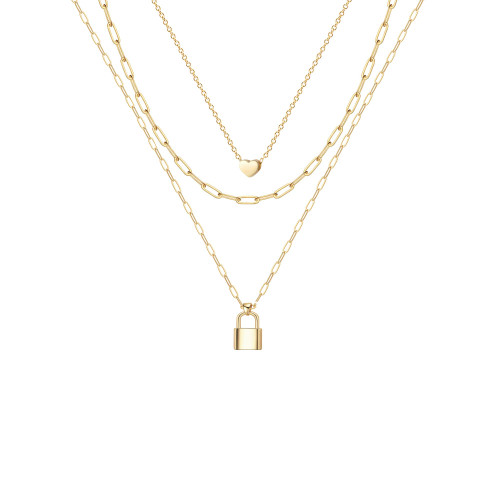 Ava Riley Layered Paperclip Necklace Heart Choker Necklace Lock Pendant Necklace for Women 14K Real Gold Plated Ava Riley Layered Paperclip Necklace Heart Choker Necklace Lock Pendant Necklace for Women 14K Real Gold Plated