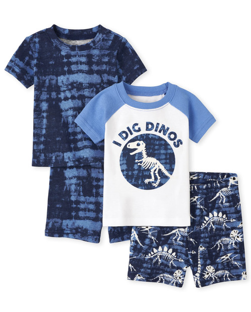 The Children's Place Baby-boy and Toddler Short Sleeve Top and Shorts Pajama Set Glow-dino/Blue 2 Pack Baby & Toddler - PJ Set 18-24 Months