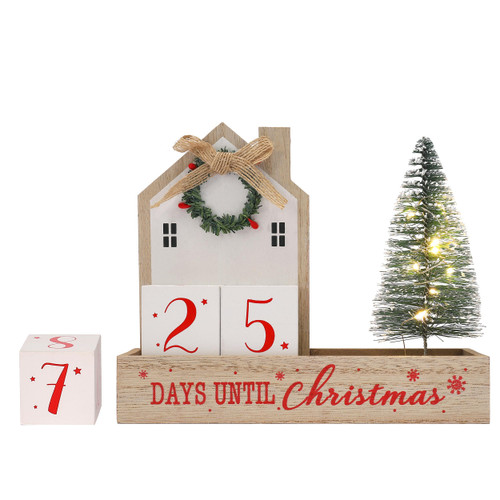 JOEJET Christmas Countdown Calendar, Days Until Christmas Countdown Blocks, Wooden Advent Calendar with Xmas Tree, Christmas Tabletop Decoration with LED Lights for Office, Home, Party