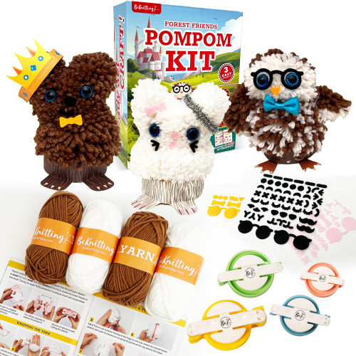 BeKnitting Pompom Craft Kit | Craft Supplies for Kids Age 6 to 13 | Complete with Yarn & Pompom Makers| Gift Box | Girl Gift