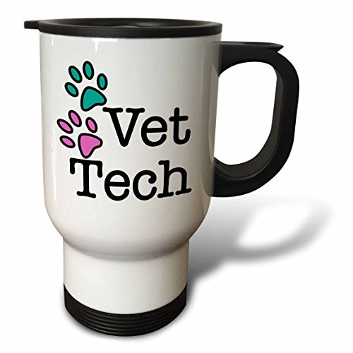 3dRose tm_161092_1" Vet Tech, Turquoise and Pink-" Travel Mug, 14 oz, Multicolor