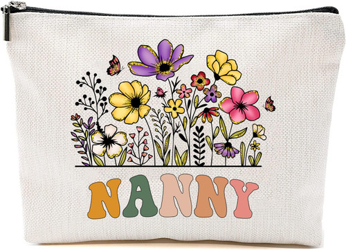Nanny Wildflowers Gifts For Mother's Day Makeup Bags - Nanny Flower Gift Bags - Mom Birthday Gifts - Travel Cosmetic Bag For Birthday