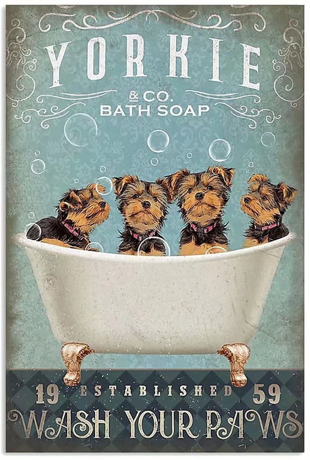 EWERW Yorkie Dog Metal Tin Signs Bath Soap Wash Your Paws Metal Poster Home Art Wall Decor Plaque Farm 8Inch X 12Inch EWERW Yorkie Dog Metal Tin Signs Bath Soap Wash Your Paws Metal Poster Home Art Wall Decor Plaque Farm 8Inch X 12Inch