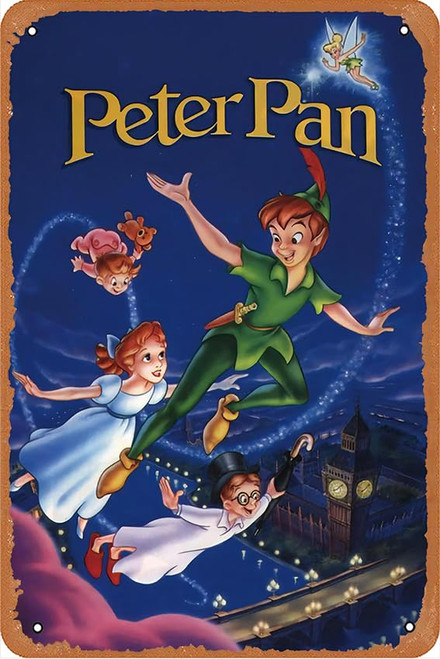 Peter Pan Movie (1953) Poster Vintage Metal Tin Sign Retro Style Wall Plaque Decoration Metal Sign 8x12 inch