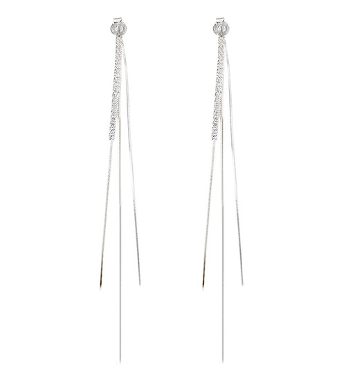 SLUYNZ 925 Sterling Silver CZ Dangle Earrings Chain for Women Teen Girls Long Dangle Earrings Tassel with Snake Chain Backs3 (A-Silver)