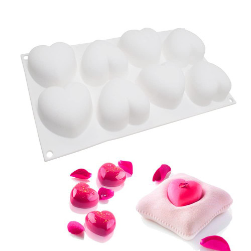 8 Cavity Love Heart-Shaped Silicone Molds for Sponge Cakes Mousse Chocolate Dessert Bakeware Pastry Mould 8 Cavity Love Heart-Shaped Silicone Molds for Sponge Cakes Mousse Chocolate Dessert Bakeware Pastry Mould
