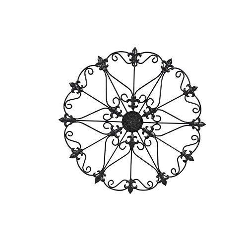 Benzara Metal Wall Medallion Decor with Fleur De Lis Design, Black Benzara Metal Wall Medallion Decor with Fleur De Lis Design, Black
